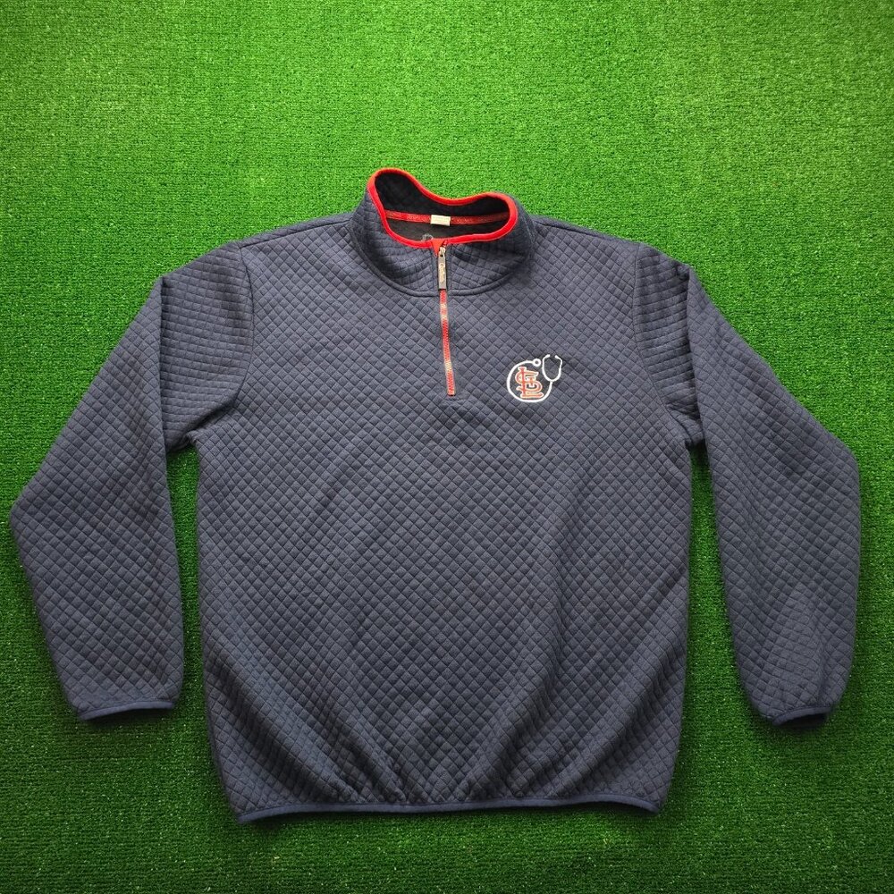 St Louis Cardinals Sweatshirt‎ Mens XL Blue 1/4 Zip Pullover MLB Baseball Quilt